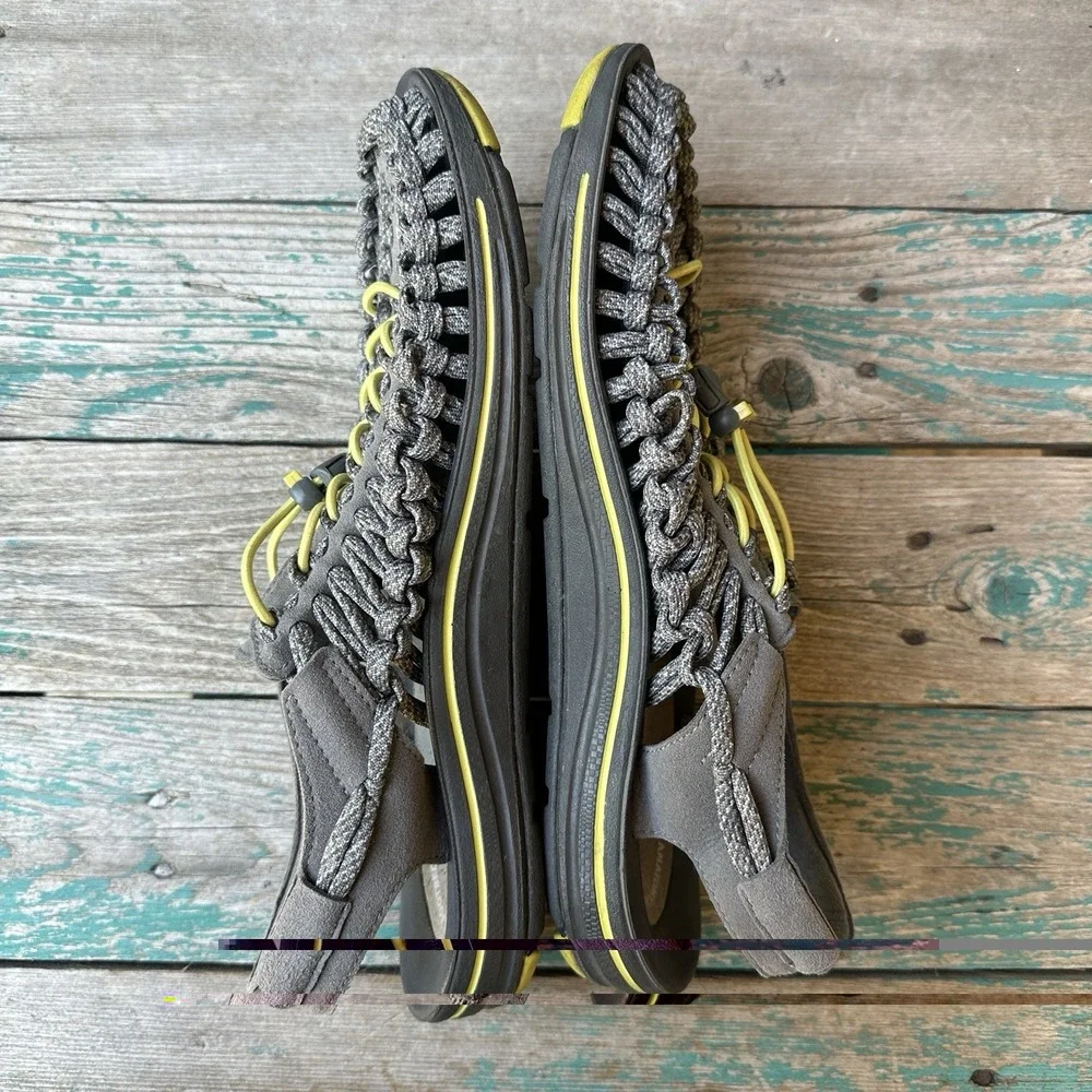 Keen Uneek Round Cord Bungee Sport Sandal Men's Size 11 US Gray Yellow 1014978